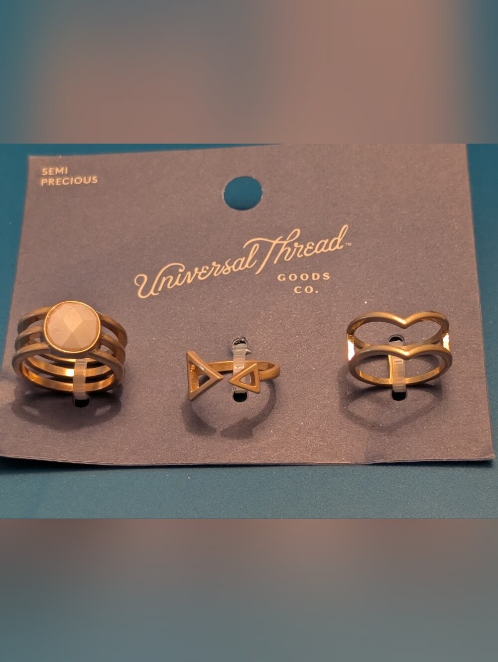Universal Thread Gold Tone Semi-Precious Ring Trio, Size 7-Ish, NWT